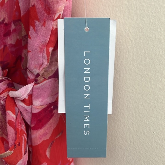 London Times Women’s size 6, pink Ruffled Chiffon Maxi Dress - Picture 4 of 9